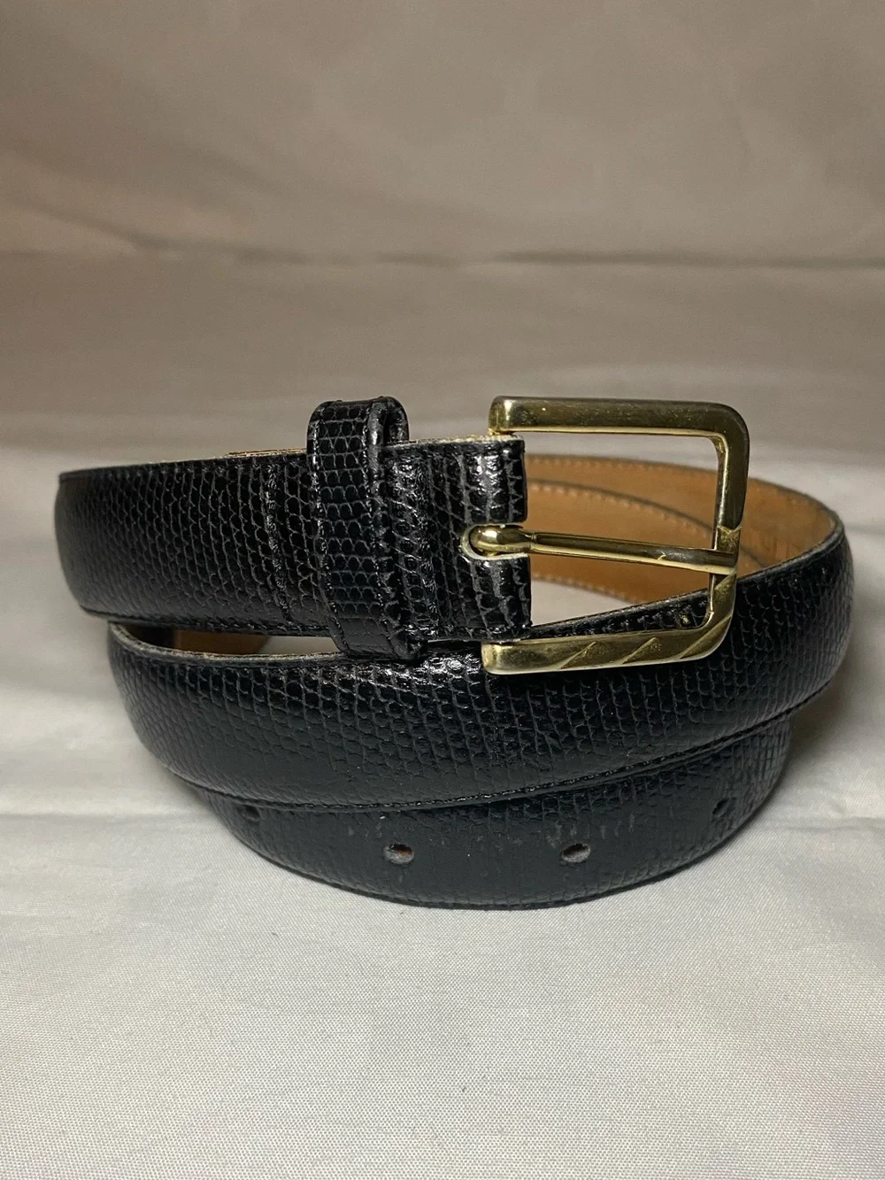 Charter Club Black Textured Leather Belt with Gold Buckle